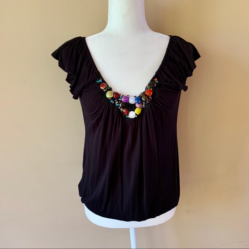 Wrapper Small Black Blouse Stones Shirt Top